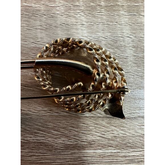 Vintage Wrap Gold Tone Circle Leaf Faux Pearl Pin Brooch Elegant Jewelry‎ - Picture 8 of 9